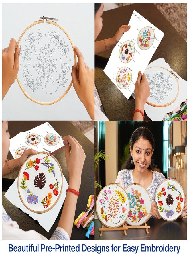 picknMAKE DIY Cross Stitch Hand Embroidery Kit For Beginners Adult, Kids with Pattern & Cloth, Multicolor Floral Design, Written Instructions, Embroidery Hoop & All Other Materials Included (Pack of 3 Kits) - Image 3
